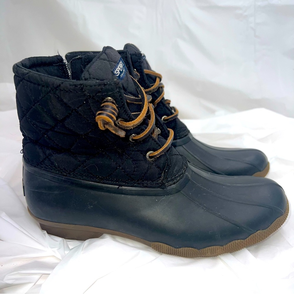 Sperry Black Saltwater Rubber Duck Boots Girl's Big Kids Size 3 Waterproof - Picture 11 of 13